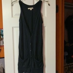 Navy sleeveless button down sweater.